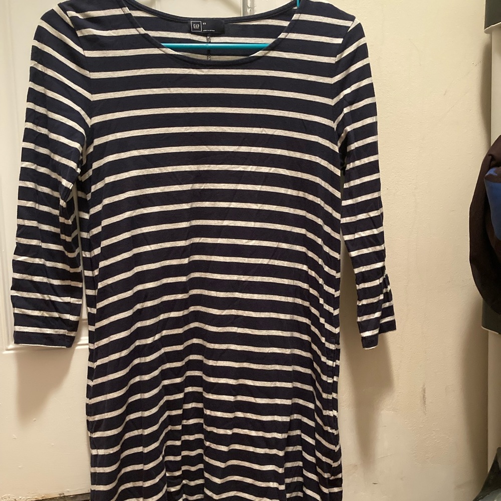 Gap, XS, blue and gray stripped tshirt dress, quarter length sleeves